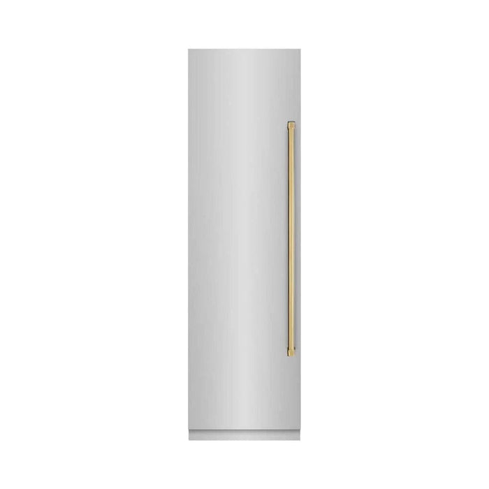 ZLINE 24" Column Freezer Stainless Steel, Graphite Gray Interior Polished Gold RCFVZ-304-24-G