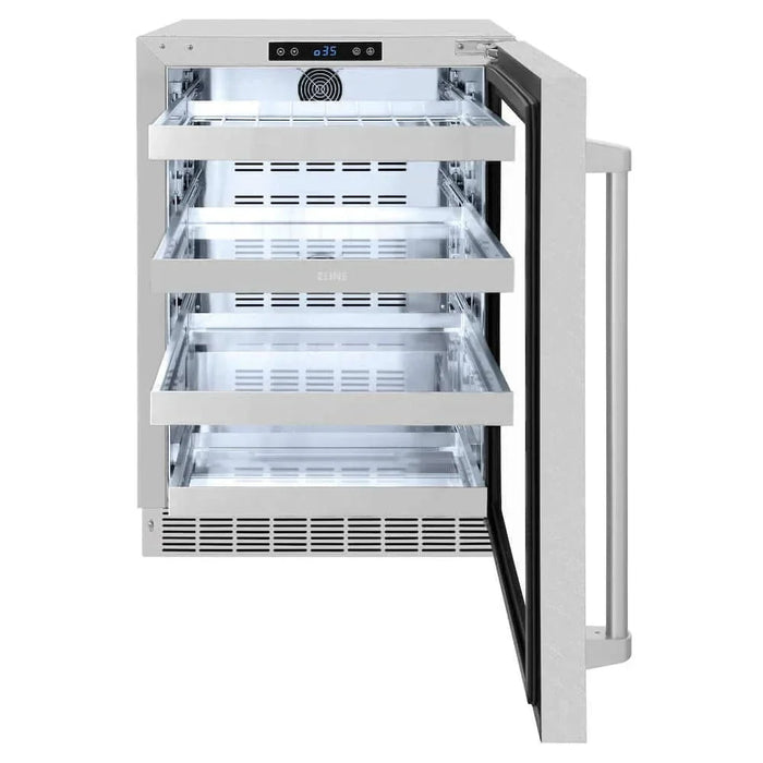 ZLINE 24" Touchstone 151 Can Beverage Fridge DuraSnow® Stainless Steel Glass Door RBSO-SN-2409K