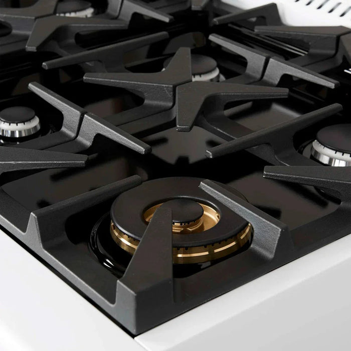 Forno Antico 36" Dual Fuel Range White and Antique Brass Design 6 Sealed Gas Burners Electric Convection Oven , FFSGS6113-36WHT