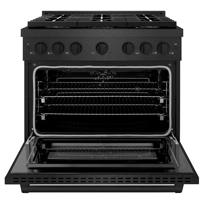 ZLINE 36" Paramount Dual Fuel Range, Electric Convection Oven, Black Satin Stainless Steel, Brass Burners SDRBS-BR-3609K