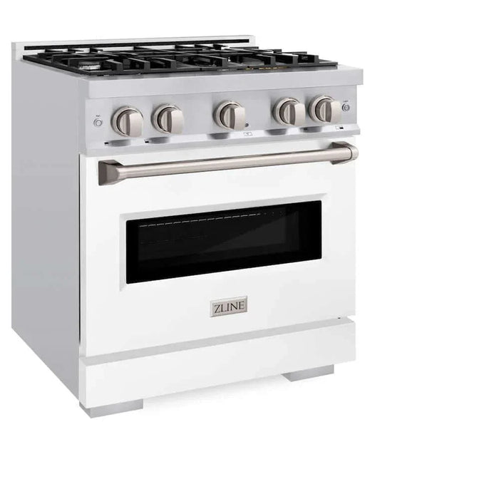 ZLINE 30" Dual Fuel Range, Gas Cooktop, Electric Convection Oven Stainless Steel, White Matte Door CDR-WM-30