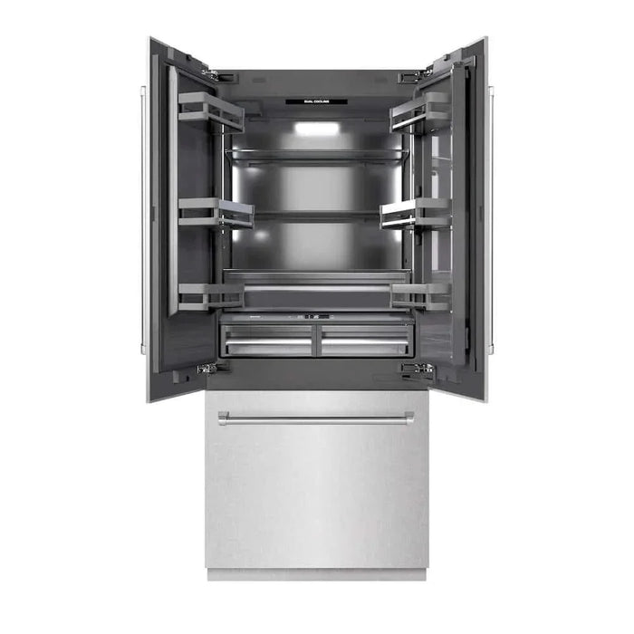 ZLINE 36" Panel Ready Built-In Bottom Freezer Refrigerator,Water Dispenser, Ice Maker, DuraSnow® Stainless Steel,Graphite Gray, GRBIV-SN-3609K