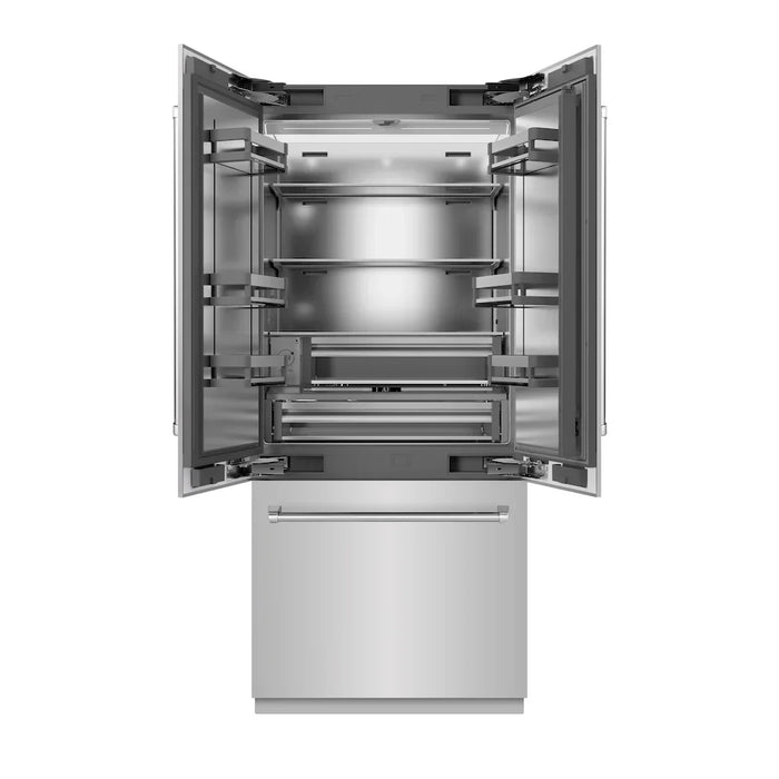 ZLINE 36" French Door Built-In Bottom Freezer Refrigerator, Water Dispenser, Ice Maker, Stainless Steel SRBIV-304-3609K