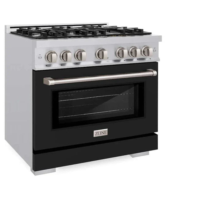 ZLINE 36" Select Dual Fuel Range Gas Cooktop Electric Convection Oven Stainless Steel Black Matte Door HDR-BLM-3609K