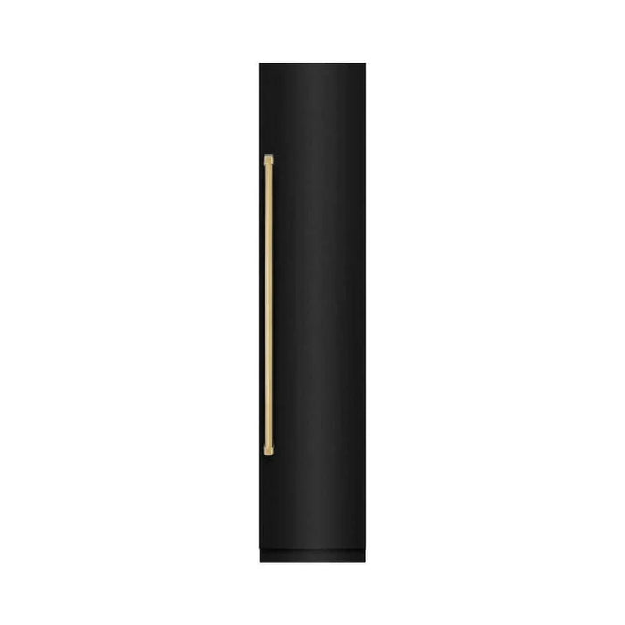 ZLINE 18" Right Hinge Column Freezer Black Stainless Steel, Graphite Gray Interior Polished Gold RCFVRZ-BS-18-G