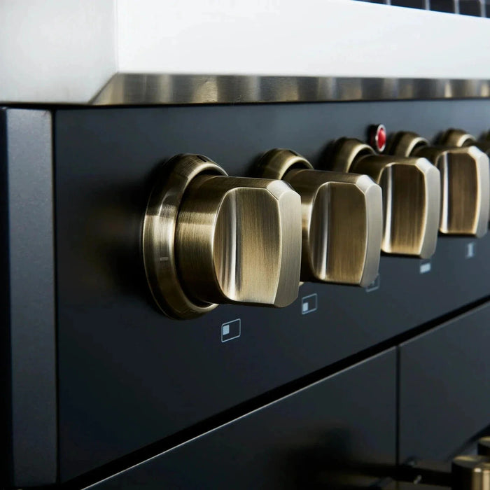 Forno Galiano 30"French Door Dual Fuel Range 5 Gas Burners, Electric Convection Oven Black, Antique Brass Trim, FFSGS6356-30BLK