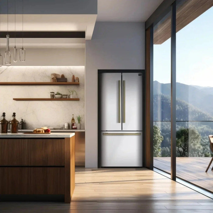 Forno Espresso Gallipoli 30"Door Refrigerator, Ice Maker in White, Antique Brass Handle FFFFD1974-31WHT