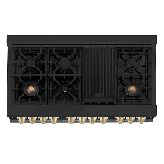 ZLINE Autograph Edition 48"Kitchen Package, Black Stainless Steel Dual Fuel Range, Range Hood, Dishwasher and Refrigeration, 4AKPR-RABRHDWV48-G