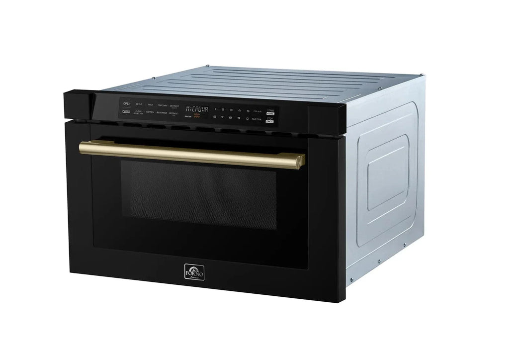 Forno 24" Microwave Drawer Black with Antique Brass, FMWDR3000-24BLK