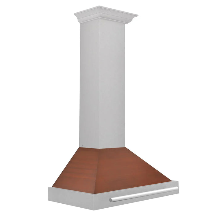 ZLINE Convertible Satin Stainless Steel Wall Mount Range Hood, Copper Shell, Stainless Steel Handle KB4SNX-C