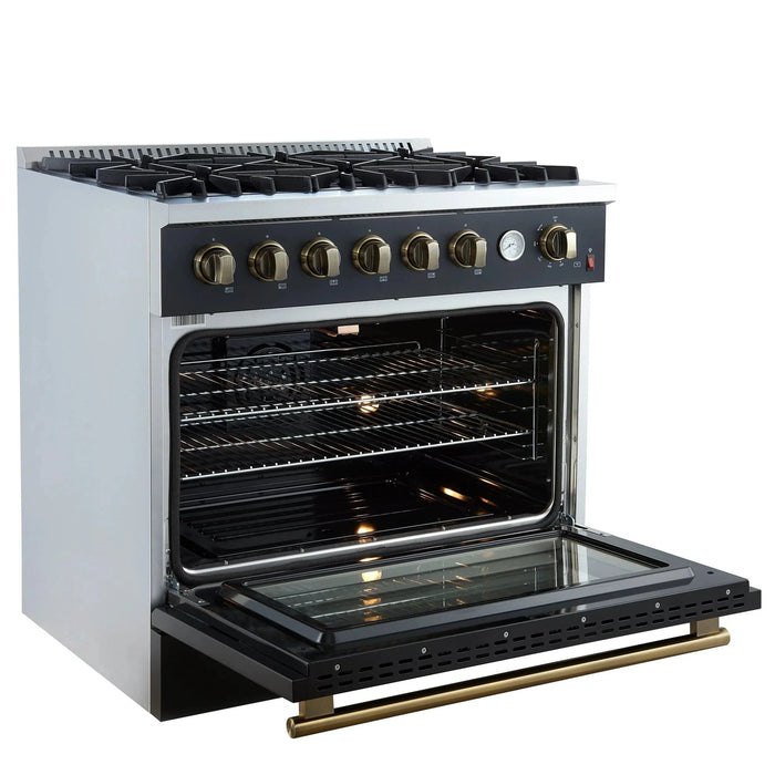 FORNO Marco 36" Gas on Gas Range FFSGS6277-36BLK