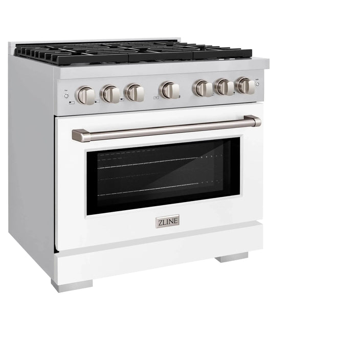 ZLINE 36"Paramount Dual Fuel Range Stainless Steel, White Matte, SDR-WM-3609K