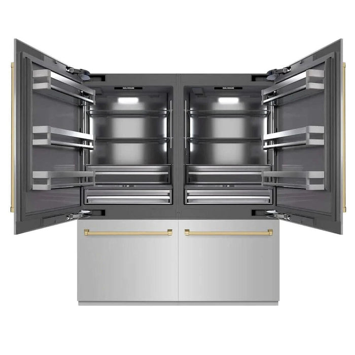 ZLINE 72" Built-In Bottom Freezer Refrigerator,Water Dispenser, Ice Maker,Graphite Gray Champagne Bronze GRBITZ-304-72CB