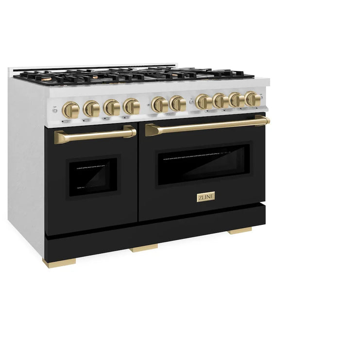 ZLINE 48"Classic Gas Range, Convection Gas Oven, Stainless Steel, Black Matte Door, Accents CGRZ-BLM-48-CB09K