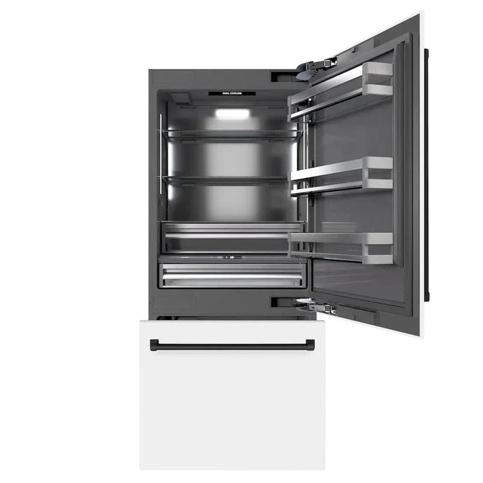 ZLINE 36" Built-In Bottom Freezer Refrigerator,Water Dispenser, Ice Maker, White Matte Graphite Gray Matte Black GRBITZ-WM-36-MB09K