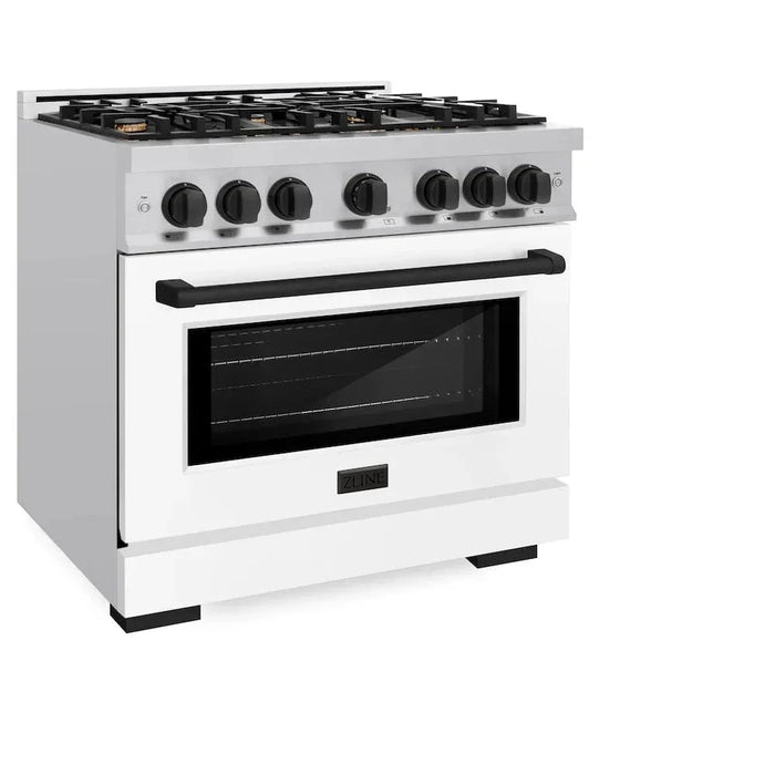 ZLINE 36" Select Gas Range Convection Gas Oven Stainless Steel White Matte Doors Matte Black HGRZ-WM-36-MB09K