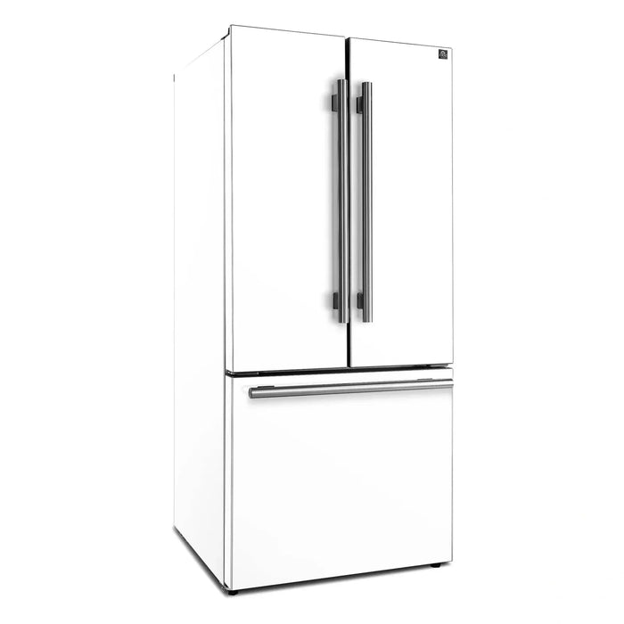 Forno Espresso Gallipoli 30"Door Refrigerator, Ice Maker in White, Antique Brass Handle FFFFD1974-31WHT