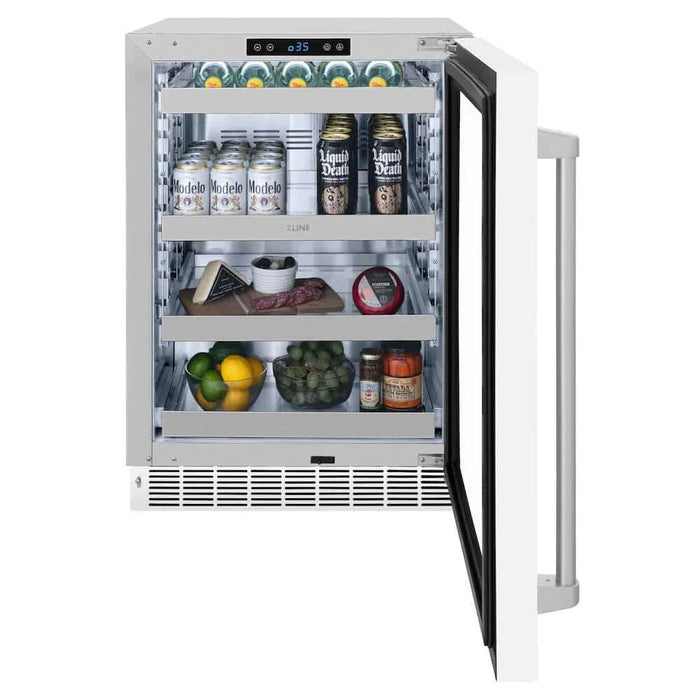 ZLINE 24" Touchstone 151 Can Beverage Fridge White Matte Glass Door RBSO-WM-24
