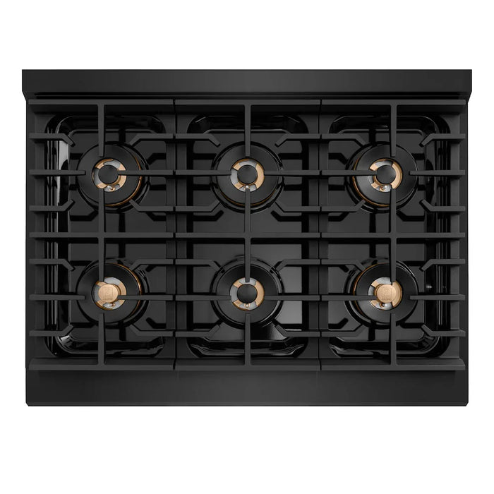 ZLINE Autograph Edition 36" Paramount Dual Fuel Range, DuoPro™ Cooktop, Electric Convection Oven, Black Stainless Steel, Helix Handle PSDRBZ-36-KCB