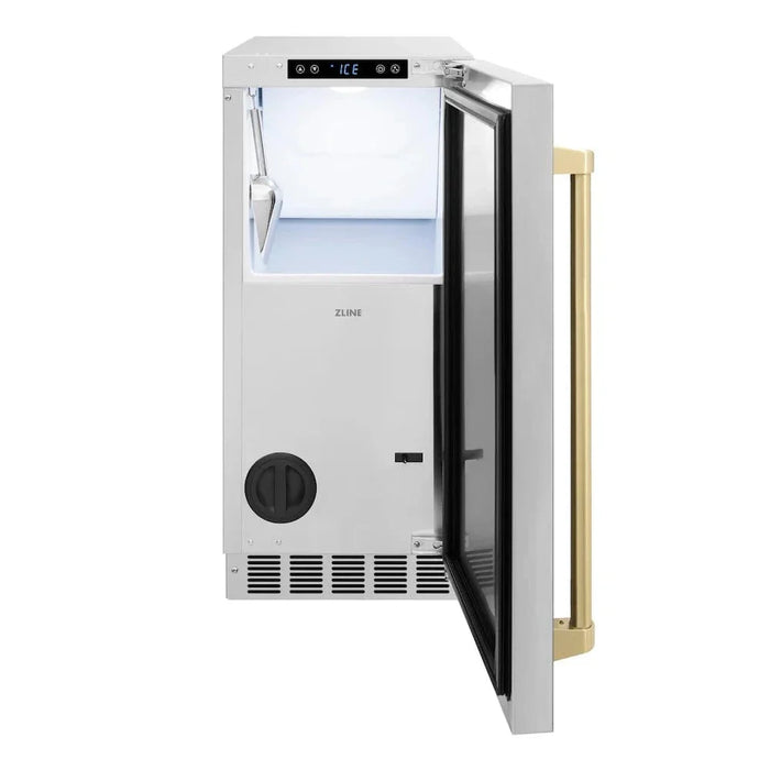 ZLINE 15" Touchstone Clear Cube Ice Maker Drain Pump Stainless Steel Champagne Bronze Door ICCDZ-ST-15-CB