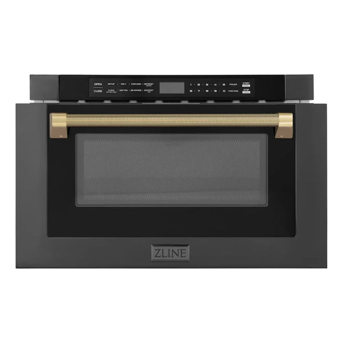 ZLINE Autograph Edition 24" Built-in Microwave Drawer, Black Stainless Steel, Helix Handle MWDZ-1-BS-H-KCB