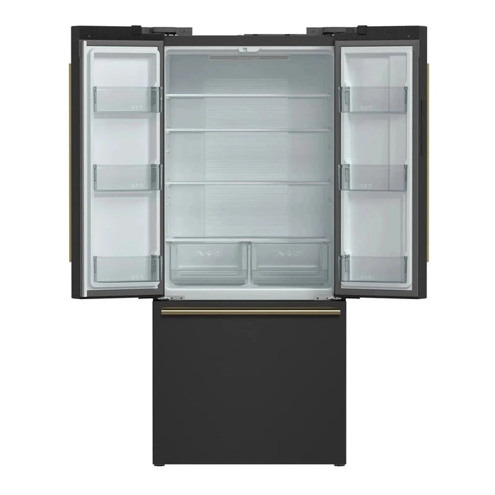 Forno Espresso Gallipoli 30"Door Refrigerator, Ice Maker in Black, Antique Brass Handle FFFFD1974-31BLK