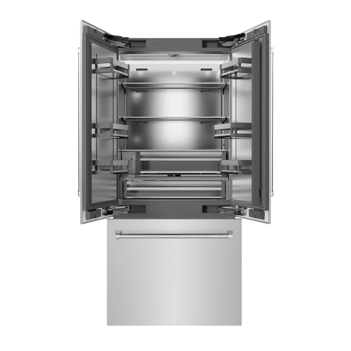 ZLINE 36" French Door Built-In Bottom Freezer Refrigerator, Water Dispenser, Ice Maker, Stainless Steel SRBIV-304-3609K