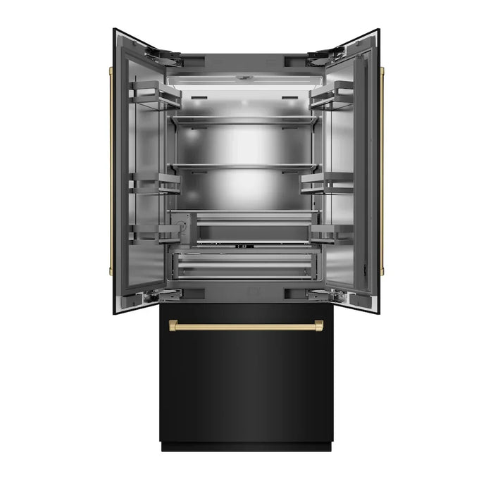 ZLINE 36" French Door Built-In Bottom Freezer Refrigerator, Water Dispenser, Ice Maker, Black Stainless Steel, Accents SRBIVZ-BS-36-CB09K