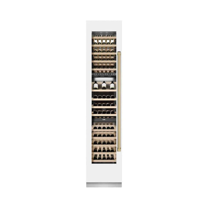 ZLINE 18"Triple Zone 68 Bottle Left Hinge Column Wine Cooler, White Matte Stainless Steel Champagne Bronze RCWVLZ-WM-18-CB