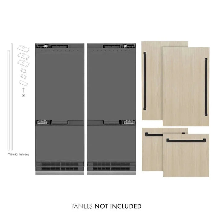 ZLINE 60" Panel Ready Built-In Bottom Freezer Refrigerator,Water Dispenser, Ice Maker,Graphite Gray, Matte Black GRBIVZ-60-MB09K