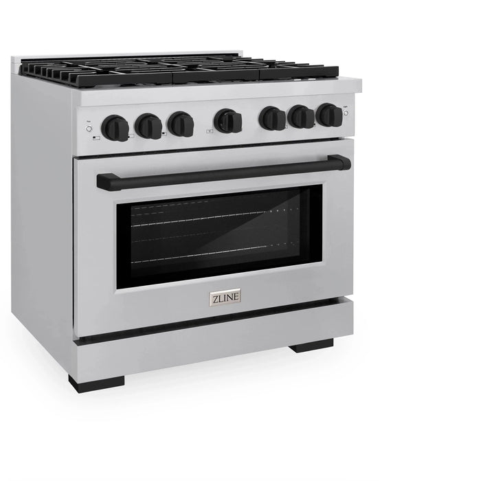 ZLINE 36"Paramount Dual Fuel Range Stainless Steel Matte Black SDRZ-36-MB09K