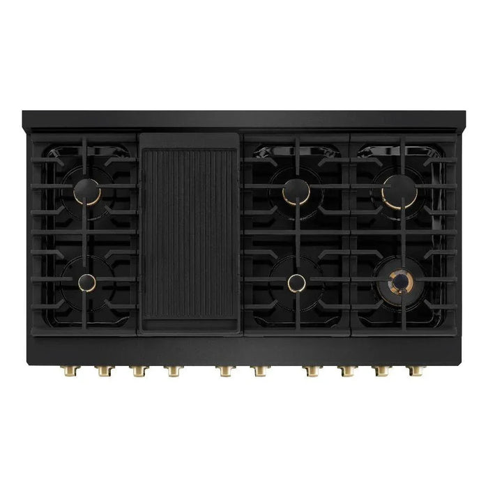 ZLINE 48"Paramount Dual Fuel Range Black Stainless Steel, Gold SDRBZ-48-G