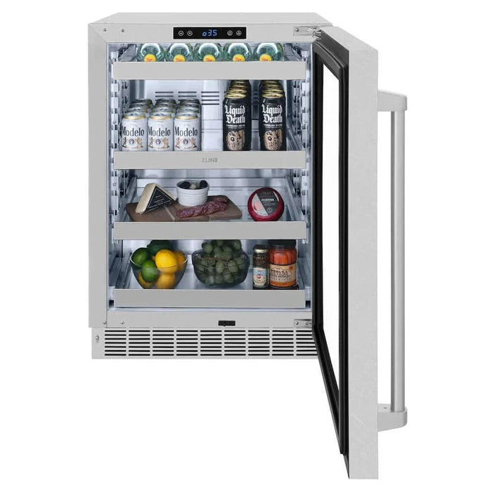 ZLINE 24" Touchstone 151 Can Beverage Fridge DuraSnow® Stainless Steel Glass Door RBSO-SN-2409K