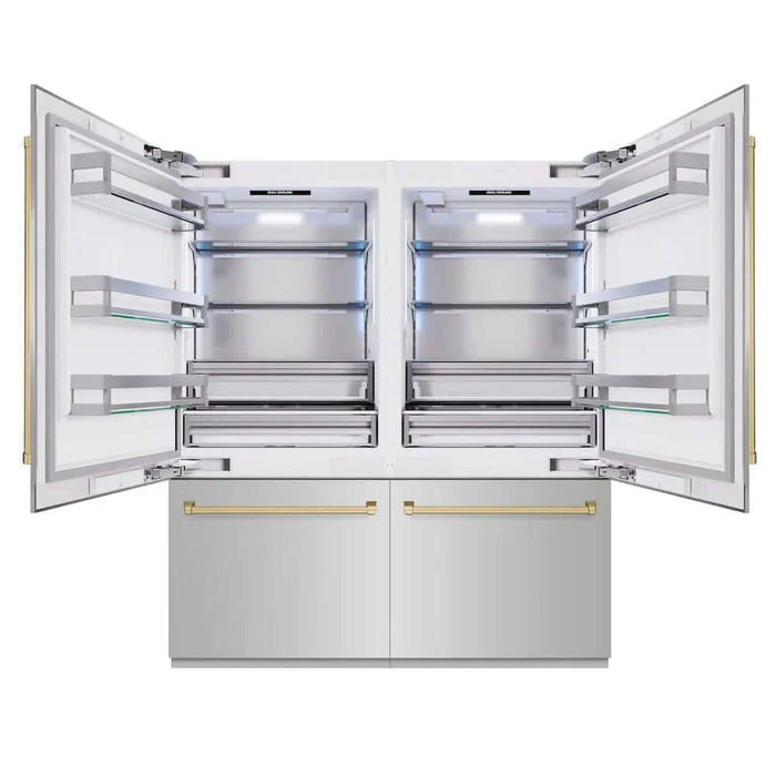 ZLINE 72" Built-In Bottom Freezer Refrigerator,Water Dispenser, Ice Maker, Champagne Bronze RBITZ-304-72CB