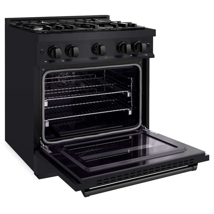 ZLINE 30" Dual Fuel Range, Gas Cooktop, Electric Convection Oven Black Stainless Steel, CDRB-30