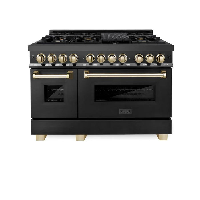 ZLINE Autograph Edition 48"Kitchen Package, Black Stainless Steel Dual Fuel Range, Range Hood, Dishwasher and Refrigeration, 4AKPR-RABRHDWV48-G