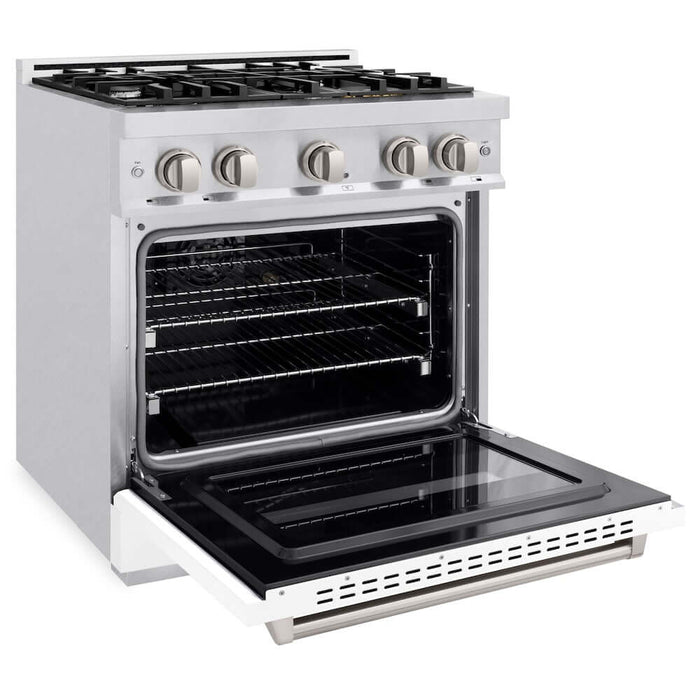ZLINE 30" Dual Fuel Range, Gas Cooktop, Electric Convection Oven DuraSnow® Stainless Steel, White Matte Door CDRS-WM-30