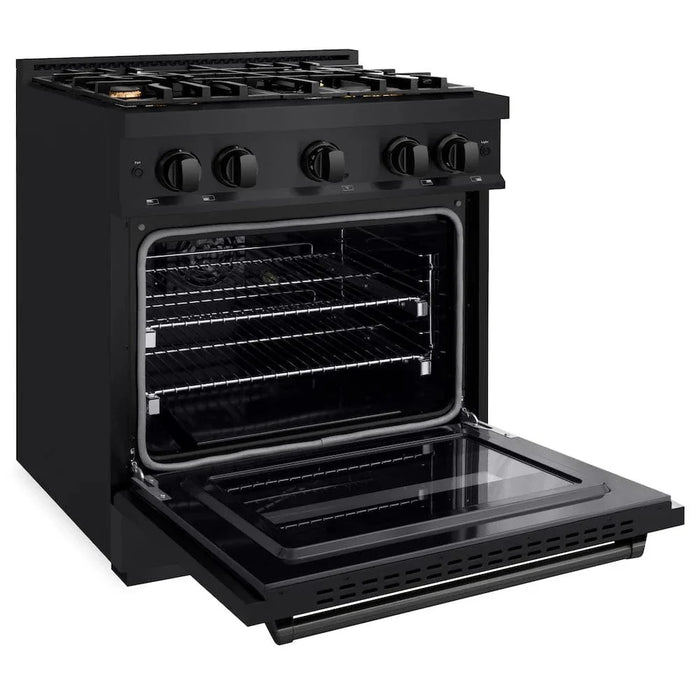 ZLINE 30" Dual Fuel Range, Gas Cooktop, Electric Convection Oven Black Stainless Steel Brass Burners, CDRB-BR-30