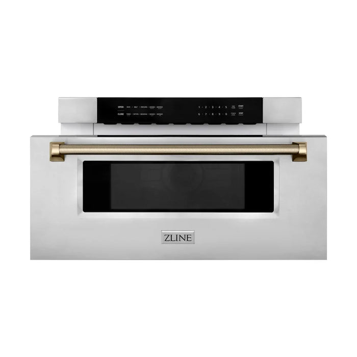 ZLINE Autograph Edition 30" Built-in Microwave Drawer, Stainless Steel, Helix Handle MWDZ-30-KCB
