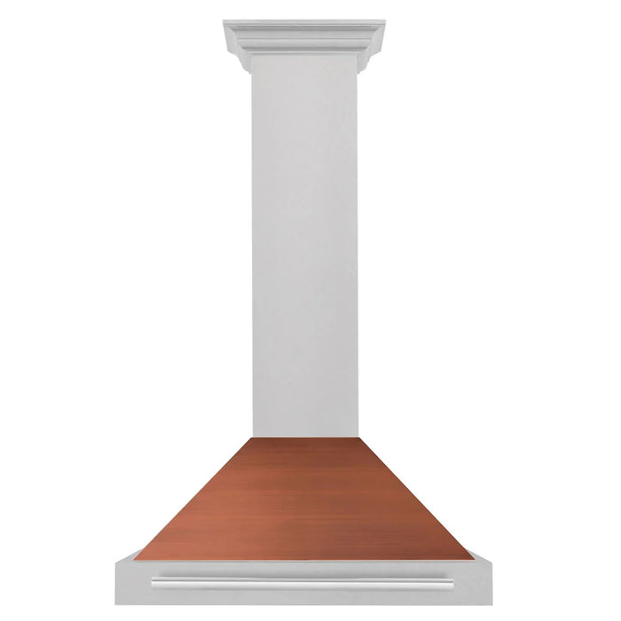 ZLINE Convertible Satin Stainless Steel Wall Mount Range Hood, Copper Shell, Stainless Steel Handle KB4SNX-C
