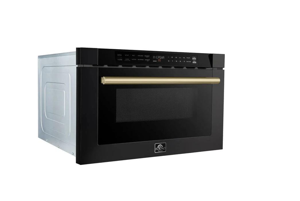 Forno 24" Microwave Drawer Black with Antique Brass, FMWDR3000-24BLK