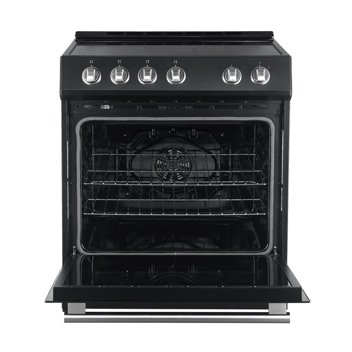 Forno Espresso Package - 30" Electric Range, Range Hood, Black with Silver Handles FBDL-002-02US