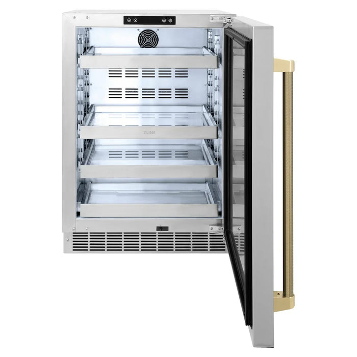 ZLINE Autograph Edition 24" Touchstone 151 Can Beverage Fridge, Solid Stainless Steel Door, Helix Handle RBSOZ-ST-24-KCB