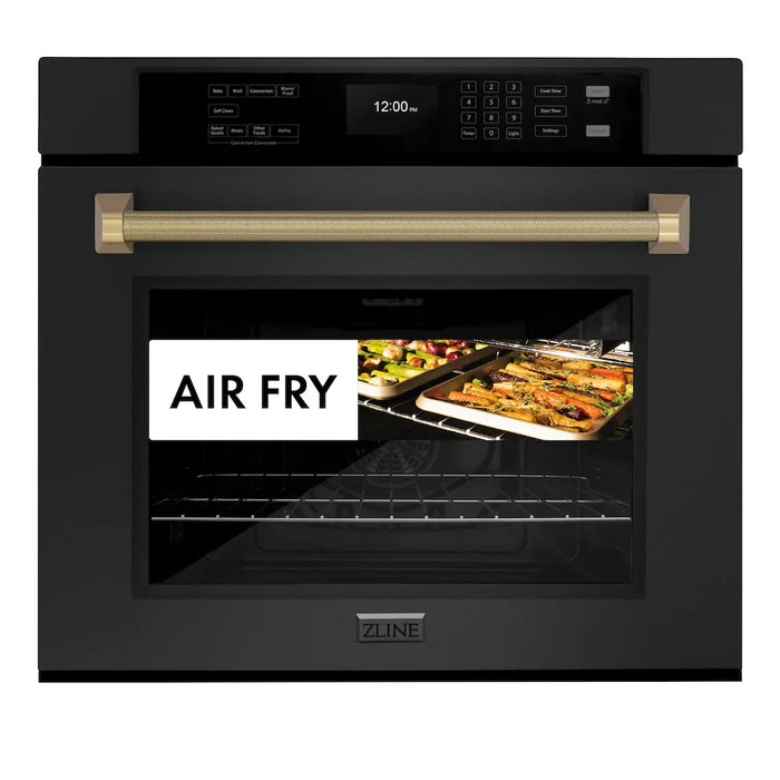 ZLINE Autograph Edition 30" Professional True Convection Single Wall Oven, Air Fry, Self Clean, Black Stainless Steel, Helix Handles WASBZ-30-KCB