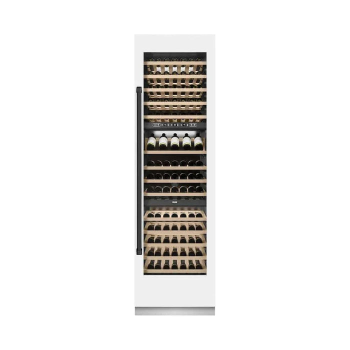 ZLINE 24"Triple Zone 100 Bottle Column Wine Cooler, White Matte Stainless Steel Matte Black RCWVZ-WM-24-MB