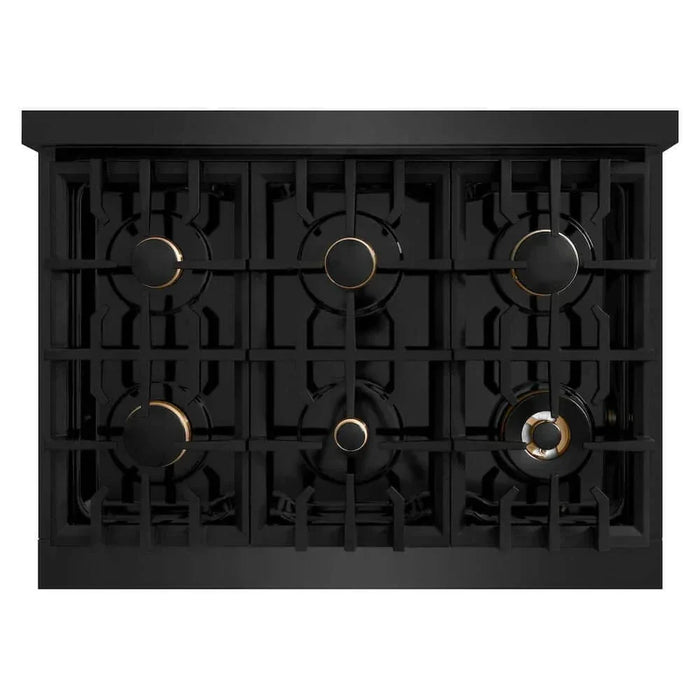 ZLINE 36" Select Gas Range Convection Gas Oven Black Stainless Steel Brass Burners HGRB-BR-3609K