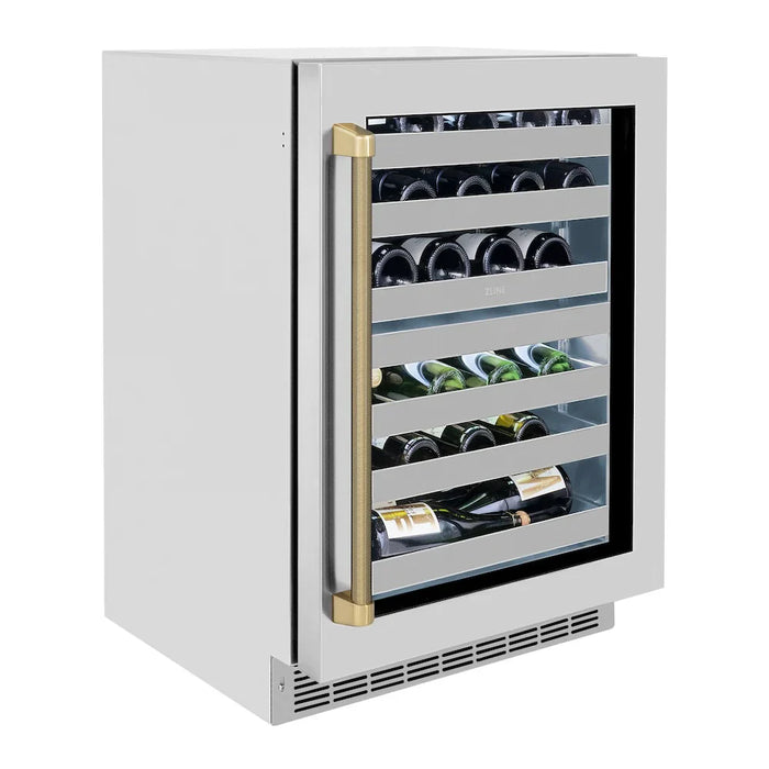 ZLINE Autograph Edition 24" Touchstone Dual Zone 44 Bottle Wine Cooler, Stainless Steel Glass Door, Helix Handle RWDOZS-24-KCB