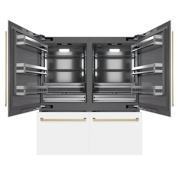 ZLINE 72" Built-In Bottom Freezer Refrigerator,Water Dispenser, Ice Maker, White Matte Graphite Gray Champagne Bronze GRBITZ-WM-72-CB09K