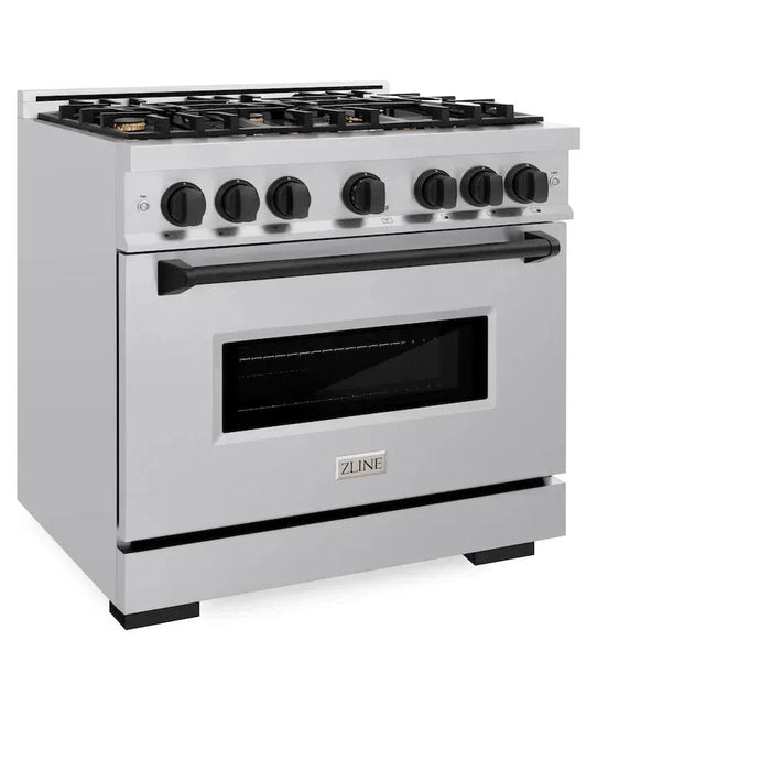 ZLINE 36" Dual Fuel Range, Gas Cooktop, Electric Convection Oven Stainless Steel, Matte Black CDRZ-36-MB09K