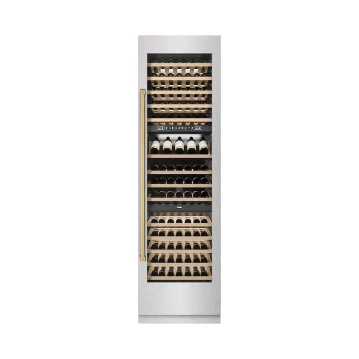 ZLINE 24"Triple Zone 100 Bottle Column Wine Cooler, DuraSnow®  Stainless Steel Polished Gold RCWVZ-SN-24-G